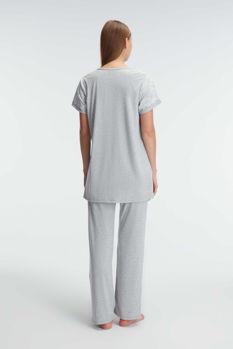 Anıl 11308 Kısa Kol V Yaka Kadın Polyester Elastan Yazlık Örme Dantel Detaylı Hamile Pijama Takımı - 3