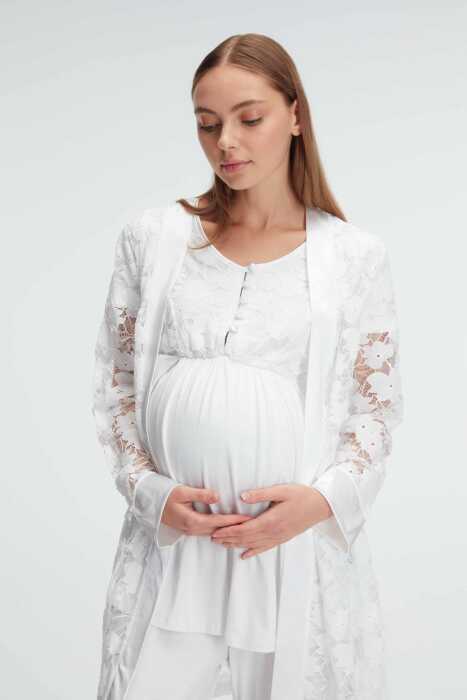 Anıl 11311 Kısa Kol Bisiklet Yaka Kadın Dantel Detaylı Hamile Pijama Takımı Sabahlık - 2