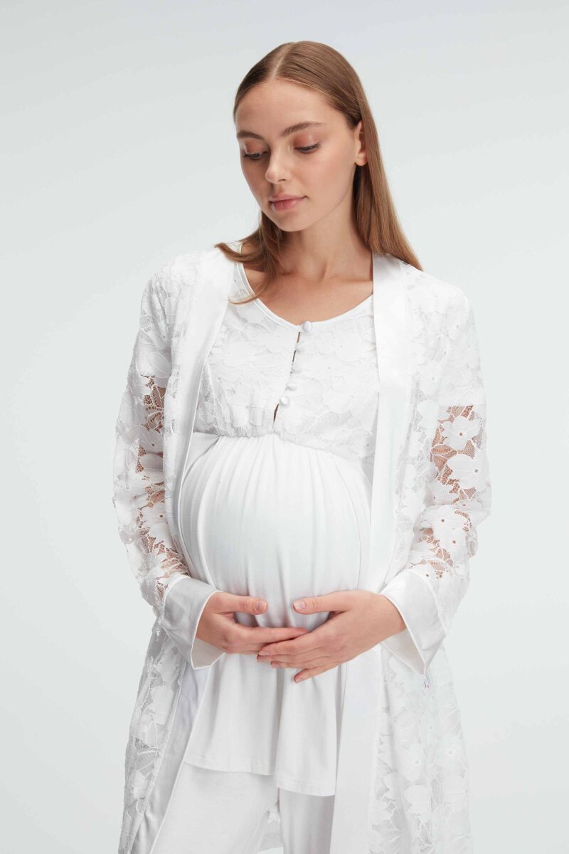 Anıl 11311 Kısa Kol Bisiklet Yaka Kadın Dantel Detaylı Hamile Pijama Takımı Sabahlık - 2