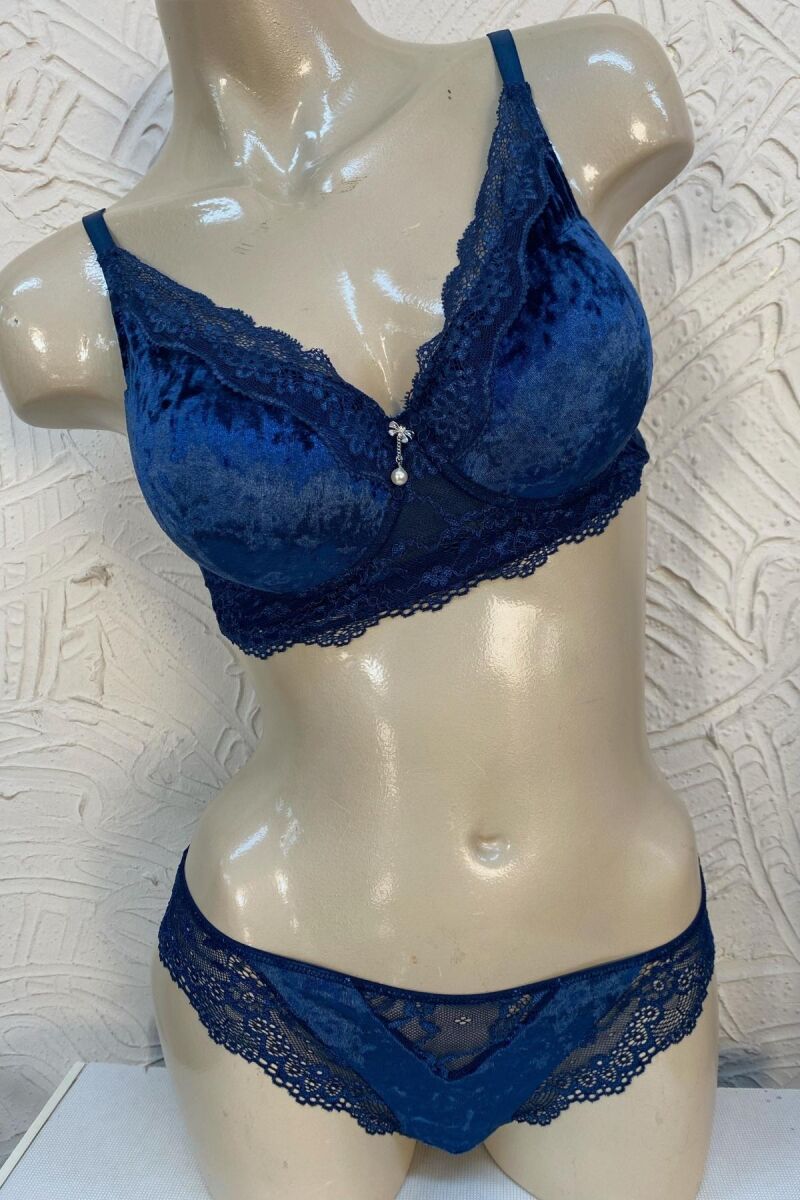 Kadın Kadife Balenli Destekli Dolgulu Dantelli Büstiyer Sütyen ve Slip Takım (4805) - 10