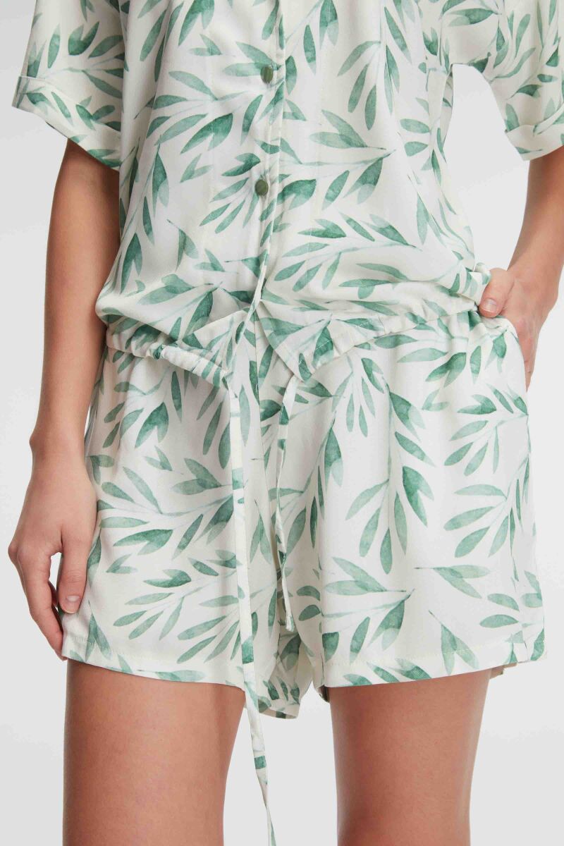 Anıl 9876 Ev Giyimi Kısa Kol V Yaka Kadın Viskon Tropikal Yazlık Örme Normal Bel MİNİ Pijama Takımı - 5