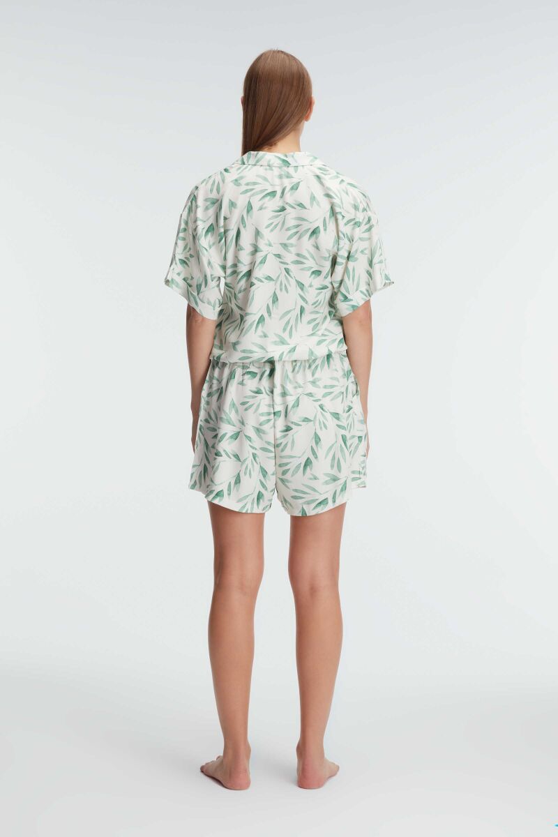 Anıl 9876 Ev Giyimi Kısa Kol V Yaka Kadın Viskon Tropikal Yazlık Örme Normal Bel MİNİ Pijama Takımı - 7