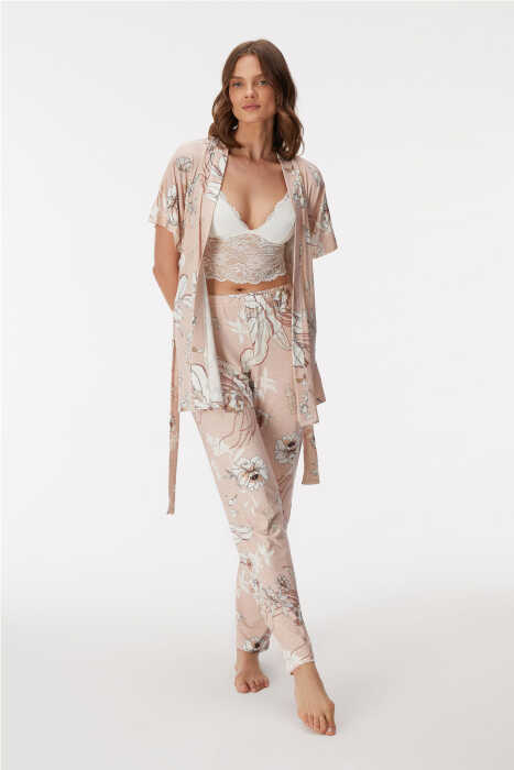 11398 Kadın Sabahlık, Bralet ve Pantolon Takım - 4