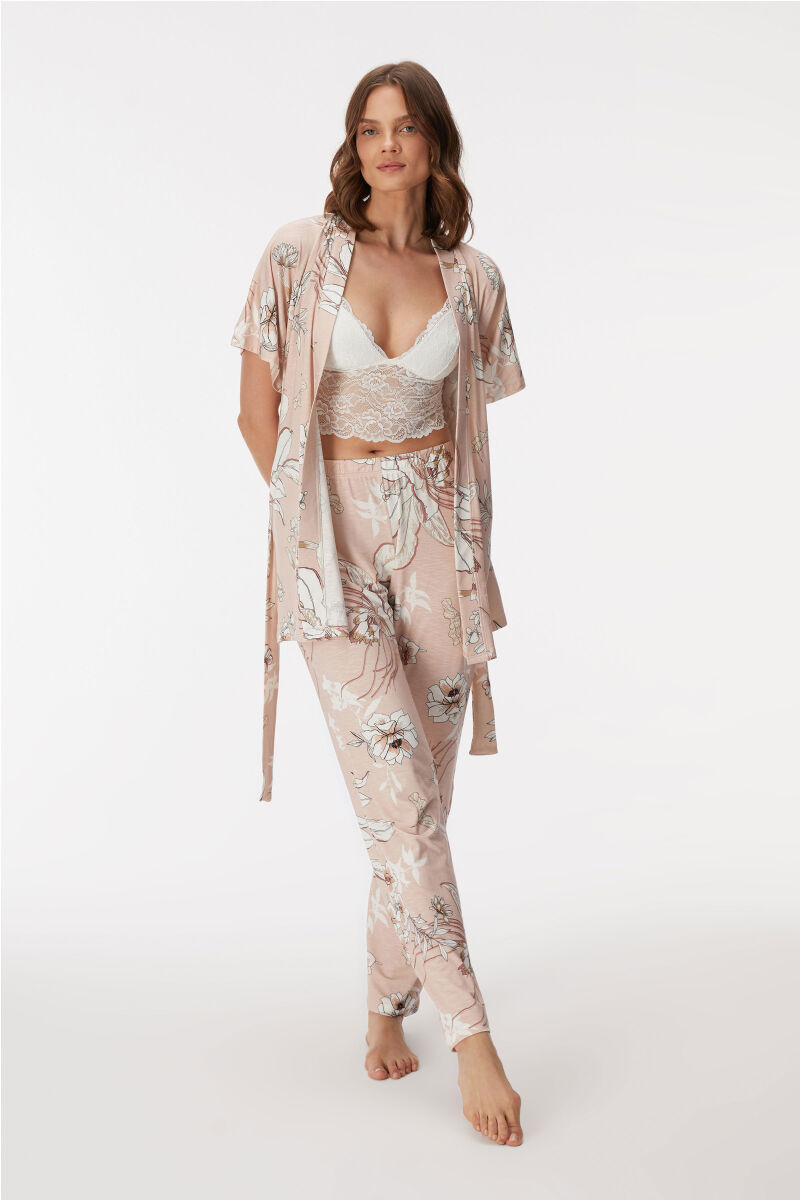 11398 Kadın Sabahlık, Bralet ve Pantolon Takım - 4