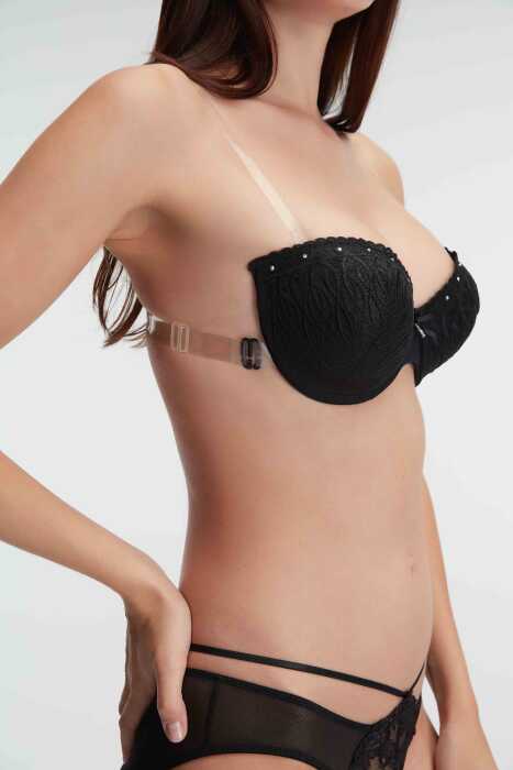 Anıl 3804 Günlük Straplez Push-up Destekli Balenli Şeffaf Sırt Aksesuarlı Askıları Çıkabilir Boncuk Detaylı Sütyen - 3