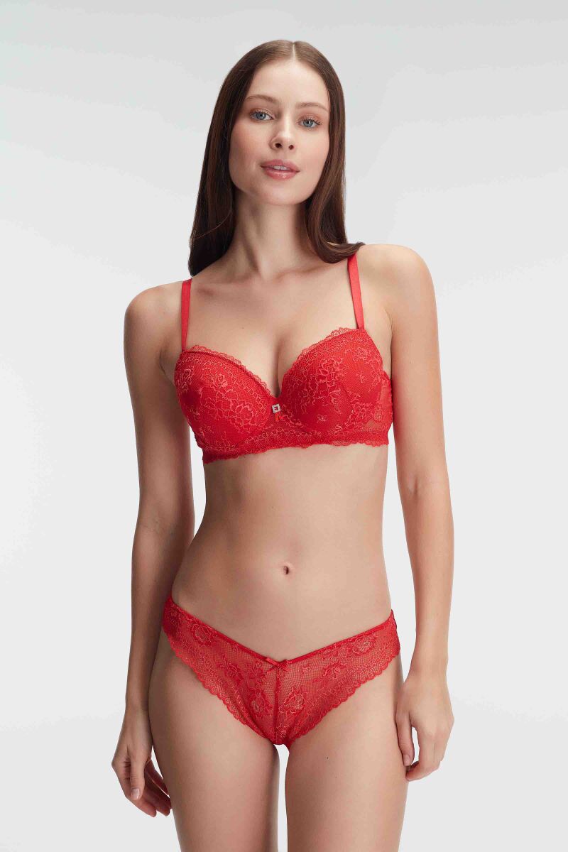 Anıl 4836 Çiçek Desenli Destekli Balenli Kaplı Dantel Detaylı Sütyen Slip İç Çamaşırı Takımları - 1