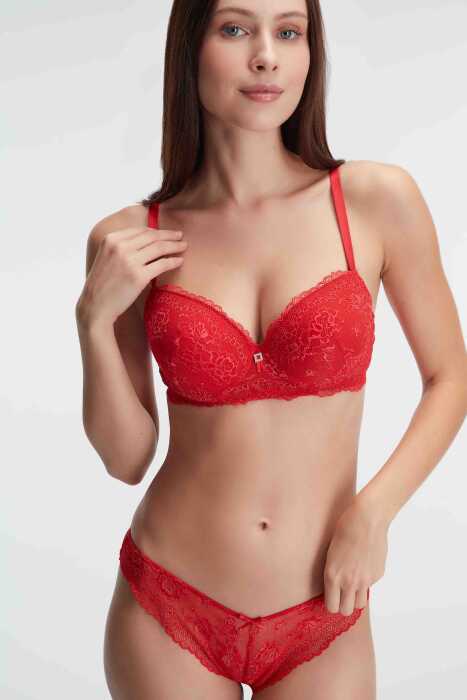 Anıl 4836 Çiçek Desenli Destekli Balenli Kaplı Dantel Detaylı Sütyen Slip İç Çamaşırı Takımları - 2