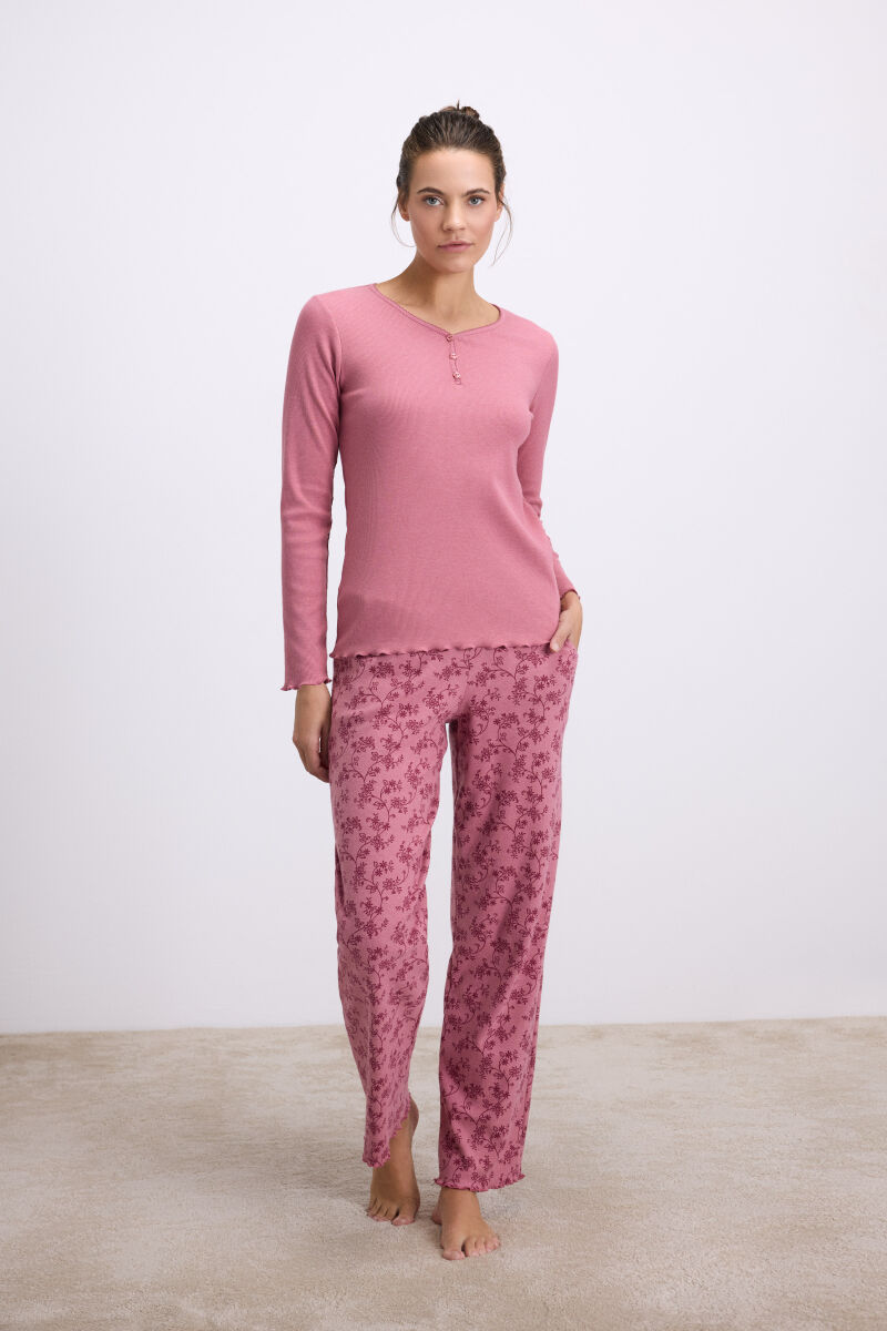 Anıl Kadın Uzun Kollu T-Shirt ve Desenli Pantolon Pijama Takımı (11630) - 1