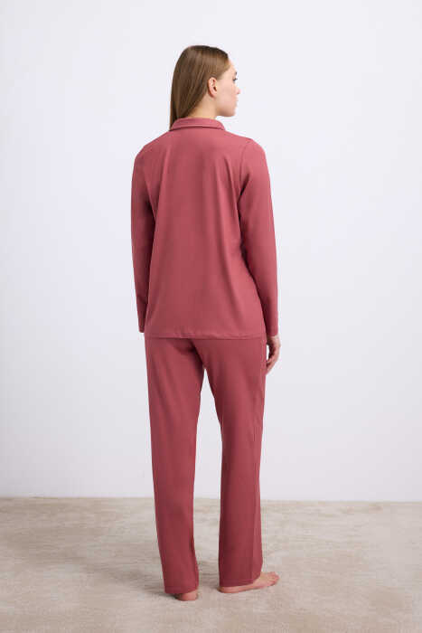 Anıl Kadın Uzun Kollu Düğmeli Gömlek ve Pantolon Pijama Takımı (11556) - 2