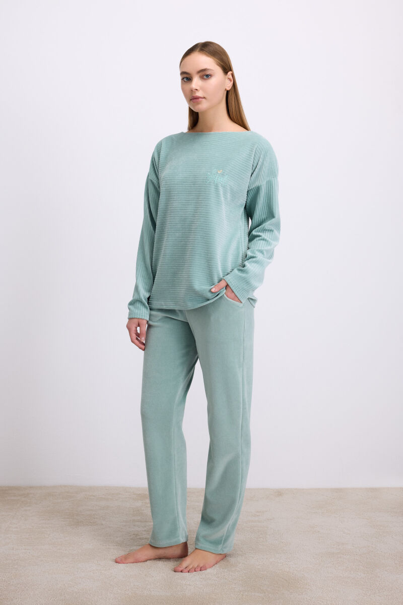 Anıl Kadın Kadife Dokulu Uzun Kollu Sweatshirt ve Pantolon Takımı (11589) - 1