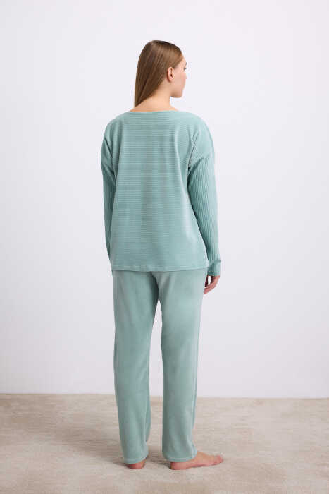 Anıl Kadın Kadife Dokulu Uzun Kollu Sweatshirt ve Pantolon Takımı (11589) - 2