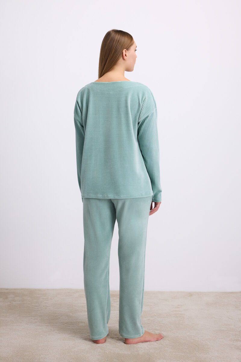 Anıl Kadın Kadife Dokulu Uzun Kollu Sweatshirt ve Pantolon Takımı (11589) - 2
