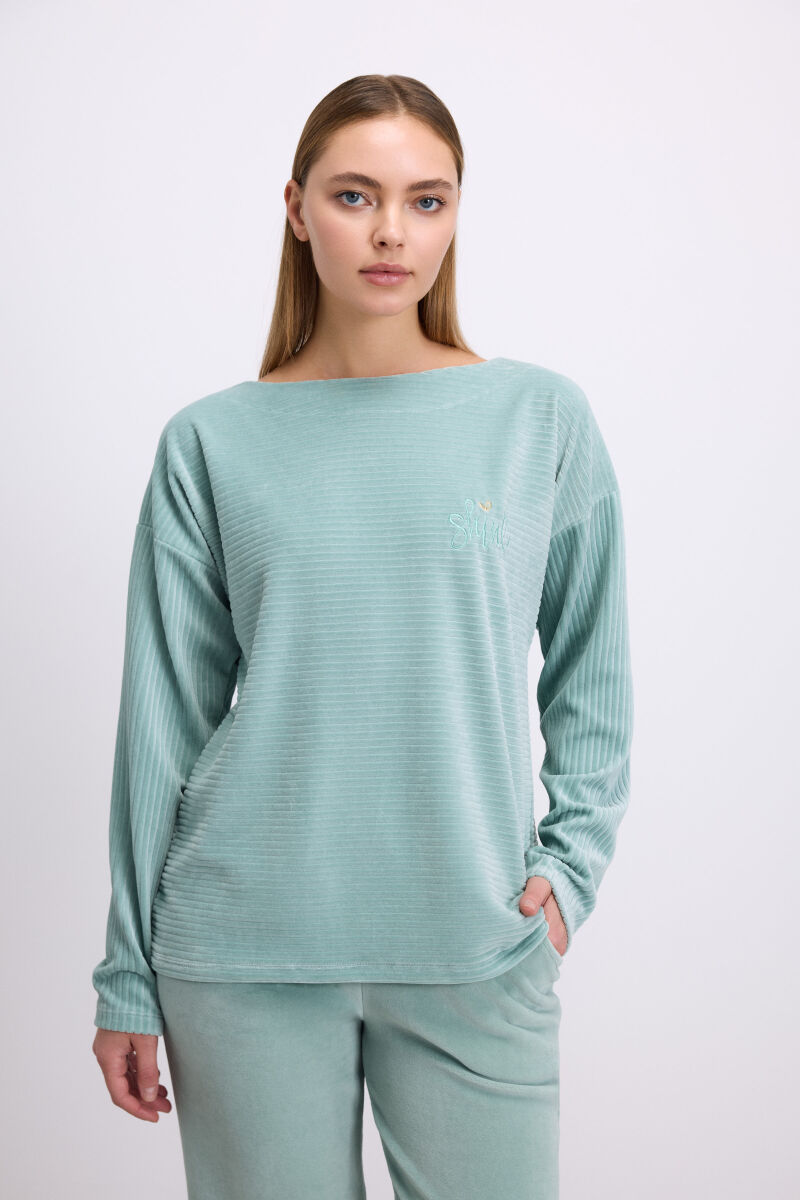 Anıl Kadın Kadife Dokulu Uzun Kollu Sweatshirt ve Pantolon Takımı (11589) - 3
