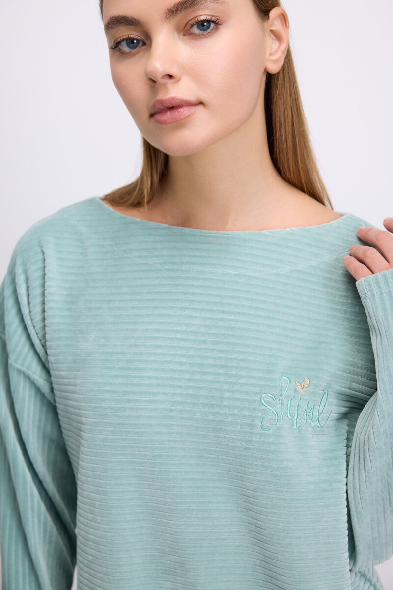 Anıl Kadın Kadife Dokulu Uzun Kollu Sweatshirt ve Pantolon Takımı (11589) - 4