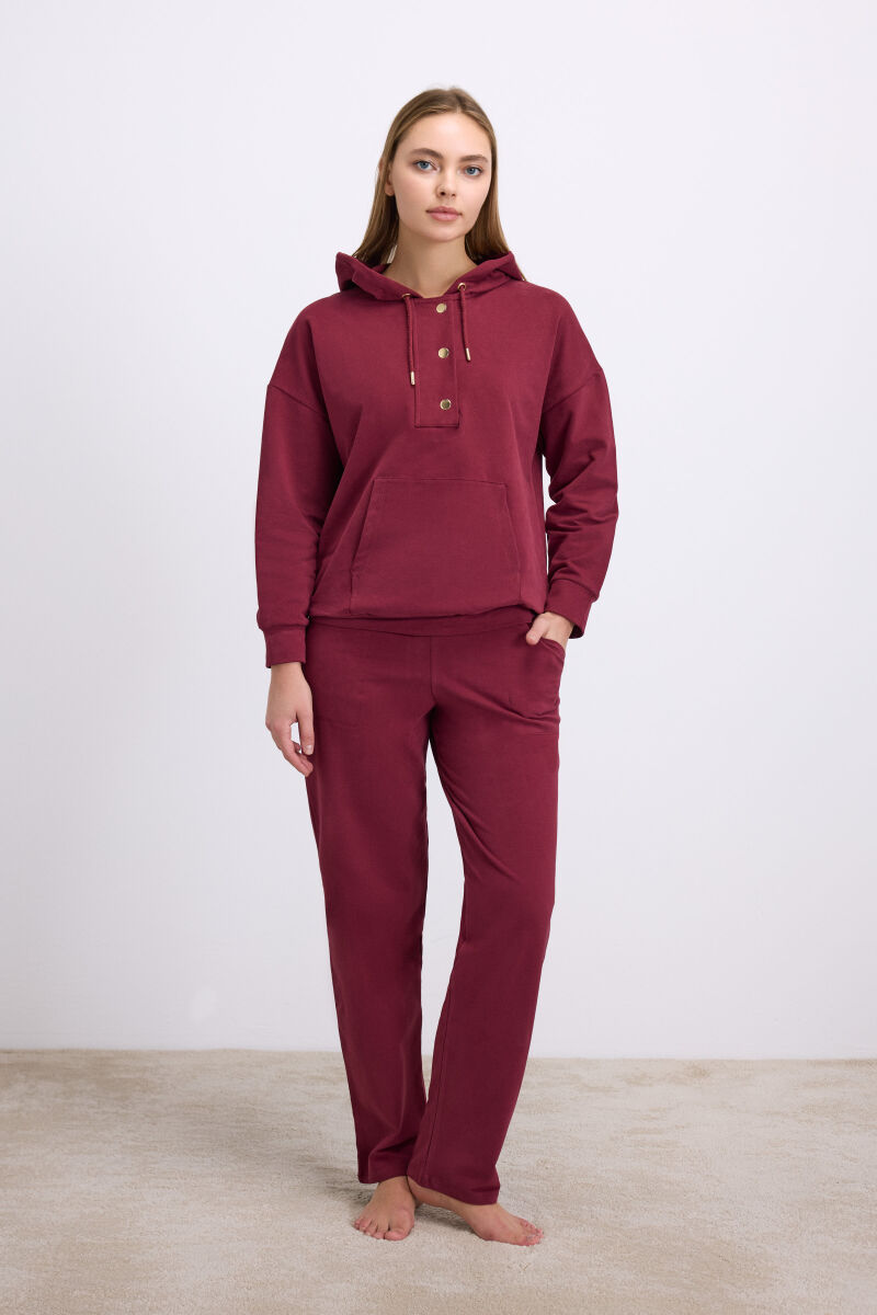 Anıl Kadın Bordo Kapüşonlu Sweatshirt ve Pantolon Takımı (11604) - 1