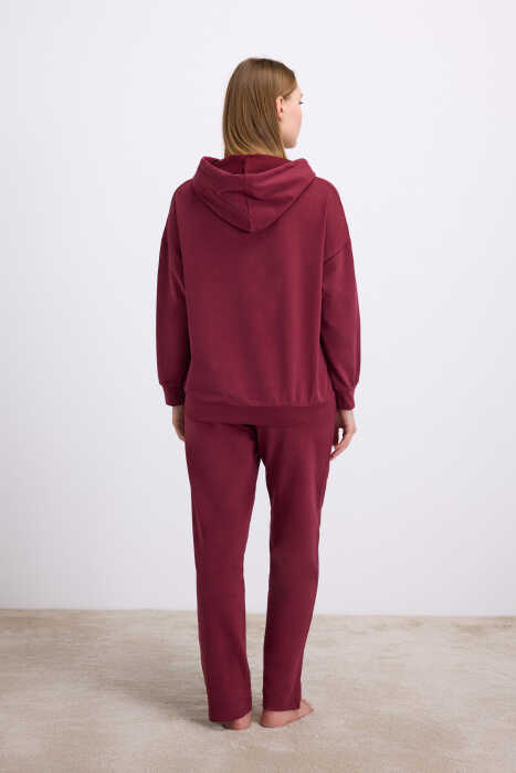 Anıl Kadın Bordo Kapüşonlu Sweatshirt ve Pantolon Takımı (11604) - 2