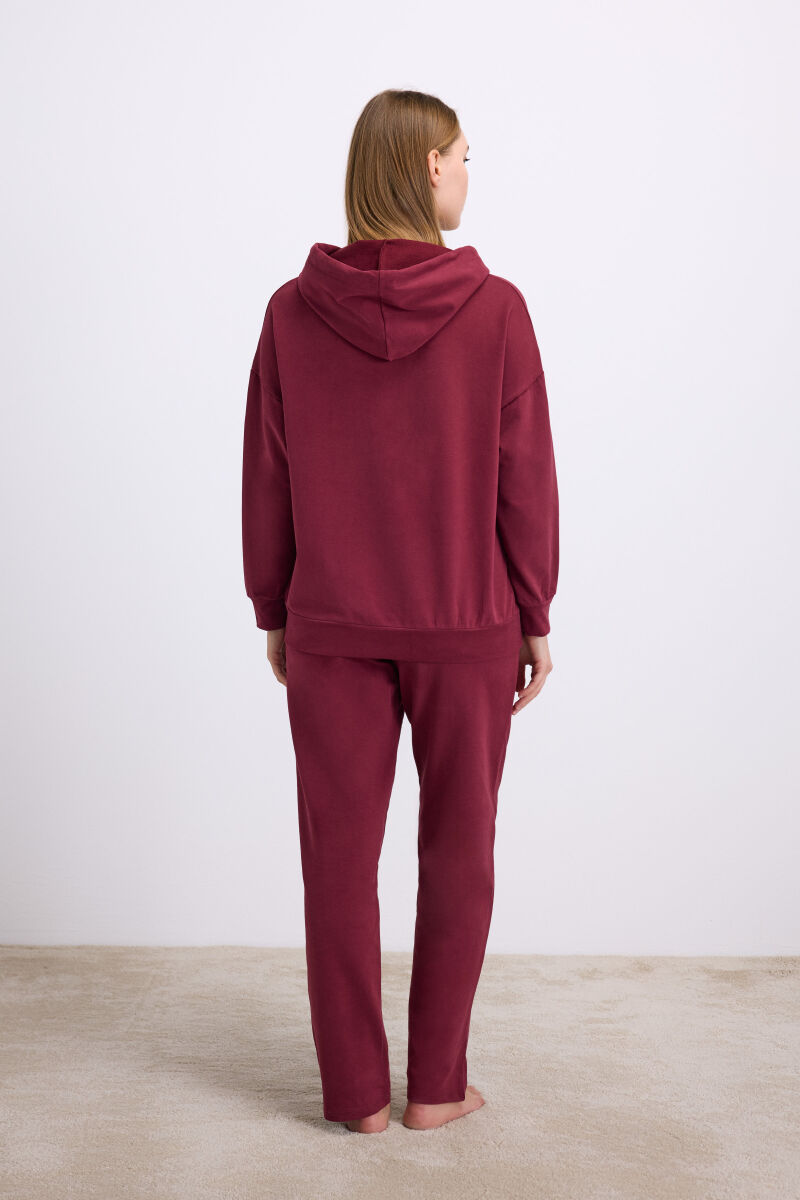 Anıl Kadın Bordo Kapüşonlu Sweatshirt ve Pantolon Takımı (11604) - 2