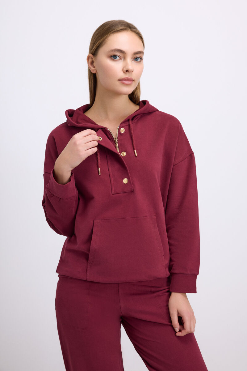 Anıl Kadın Bordo Kapüşonlu Sweatshirt ve Pantolon Takımı (11604) - 3