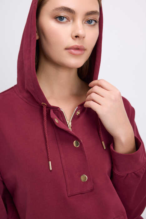 Anıl Kadın Bordo Kapüşonlu Sweatshirt ve Pantolon Takımı (11604) - 4