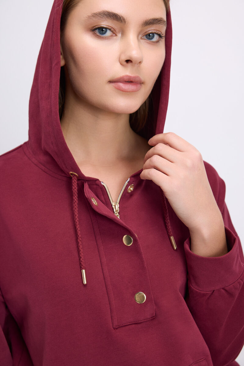 Anıl Kadın Bordo Kapüşonlu Sweatshirt ve Pantolon Takımı (11604) - 4