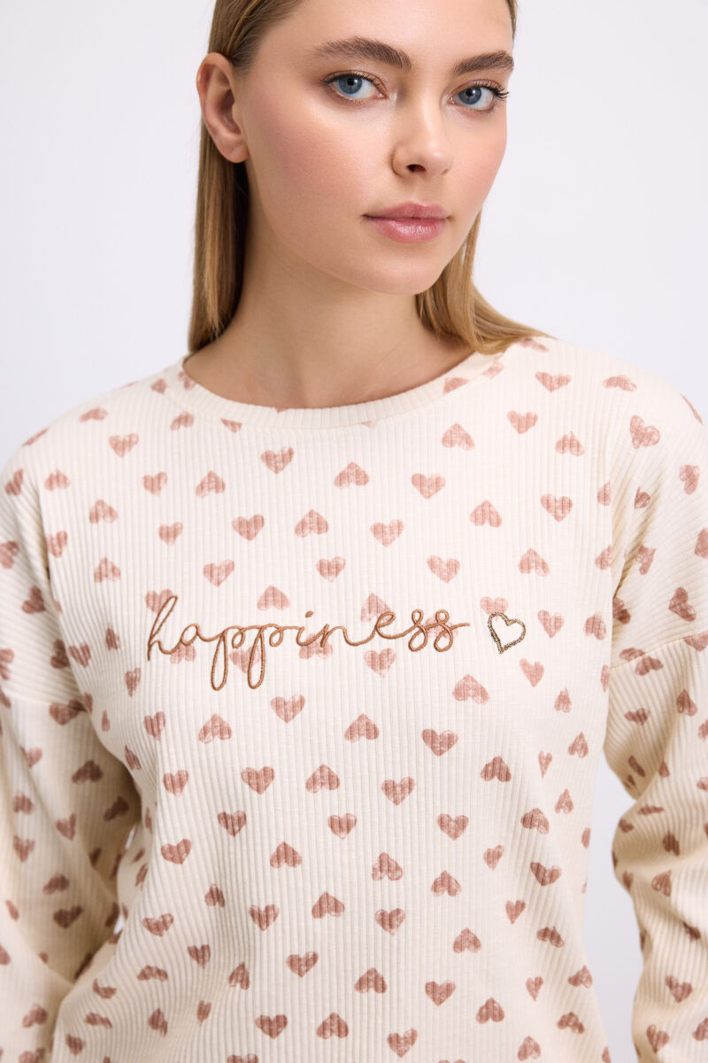 Anıl Kadın Uzun Kollu Kalpli T-Shirt ve Pantolon Takımı (11586) - 3