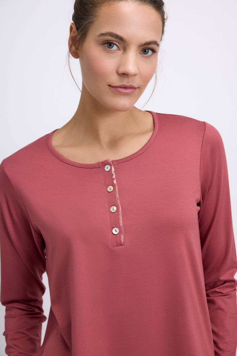 Anıl Kadın Çiçek Desenli Uzun Kollu Viskon Kumaştan T-Shirt ve Pantolon Pijama Takımı (11628) - 2